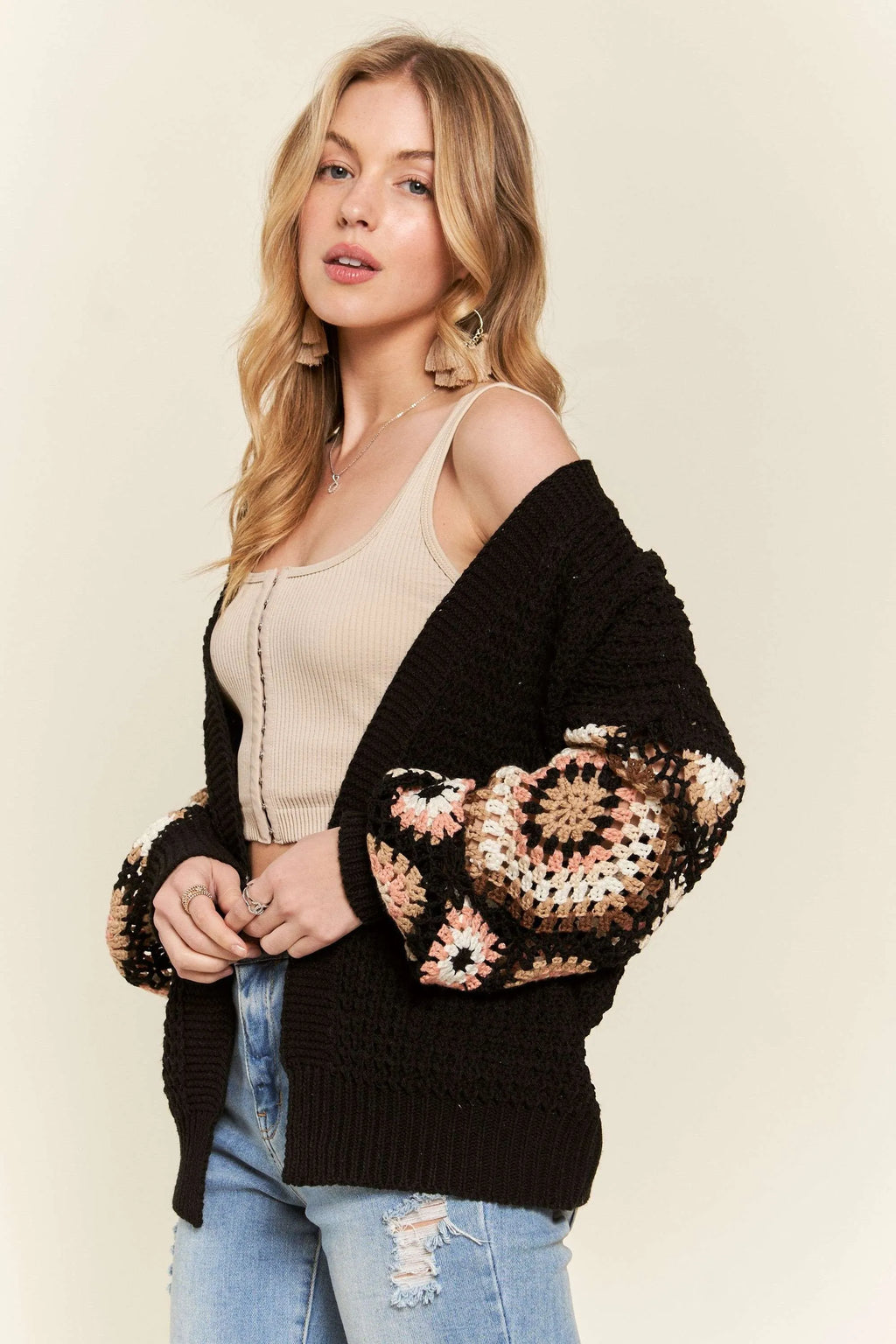ADORA Crochet Cardigan Black Multi Color SLong leeve e0ebaea0fe8d4bf0807f4e7f783bb86f-Max-Origin Trendsi