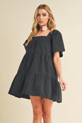 Aemi + Co Mini Dress Black Ruffle Square Neck Half Sleeve Tiered Black e0ed7286-9f5e-4ccf-858f-385fbc299f88-Max Trendsi