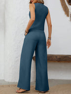 Women's Outfit Set V-Neck Vest and Wide Leg Pants e10a71c8-d532-4db9-ae9e-7009eb50a909-Max Trendsi