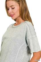 Zenana Activewear Set Halo Snow Washed Light Gray Short Sleeve Tee and Shorts e10e4629d0cc40299389acb5c3dca4b2-Max-Origin Trendsi