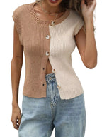 Two-Tone Button-Up Cardigan