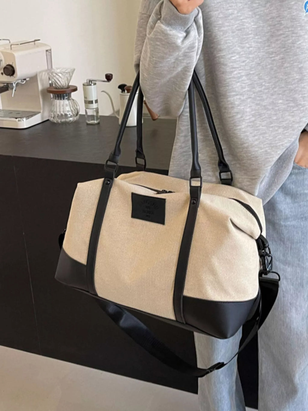 Travel Bag Canvas Leather Trim Large Handbags e11312d7-d461-4181-8659-c8e782394422-Max-Origin Trendsi
