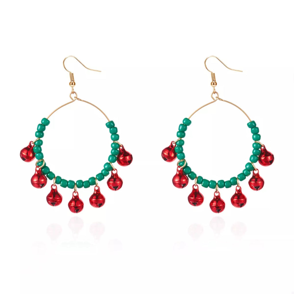 Christmas Beaded Hoop Earrings with Jingle Bells Millet Pearl Jewelry e1158ac4-8652-4c93-94bf-4667b440c7cb-Max-Origin Trendsi