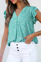 Women's Blouse Notched Turquoise Leopard Ruffle Short Sleeve Top e1160b5b-9322-4e66-a4fc-dbbf08995a1a-Max-Origin Trendsi