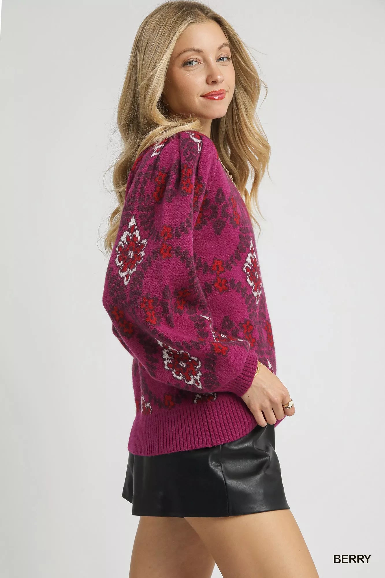 Umgee Womens Sweater Berry Boho Patterned Long Sleeve Pullover e116162d-d7c7-4529-af14-57345b400091-Max-Origin Trendsi