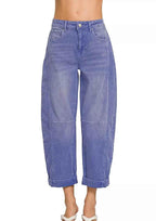 Zenana High Rise Barrel-Leg Cropped Jeans