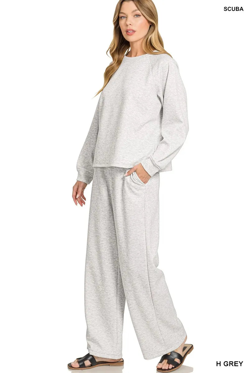 Zenana Sweatshirt and Pants Set Gray Scuba Crewneck Long Sleeve 2 Pcs e121b7b4fc4047cd938aacf88952d9be-Max-Origin Trendsi