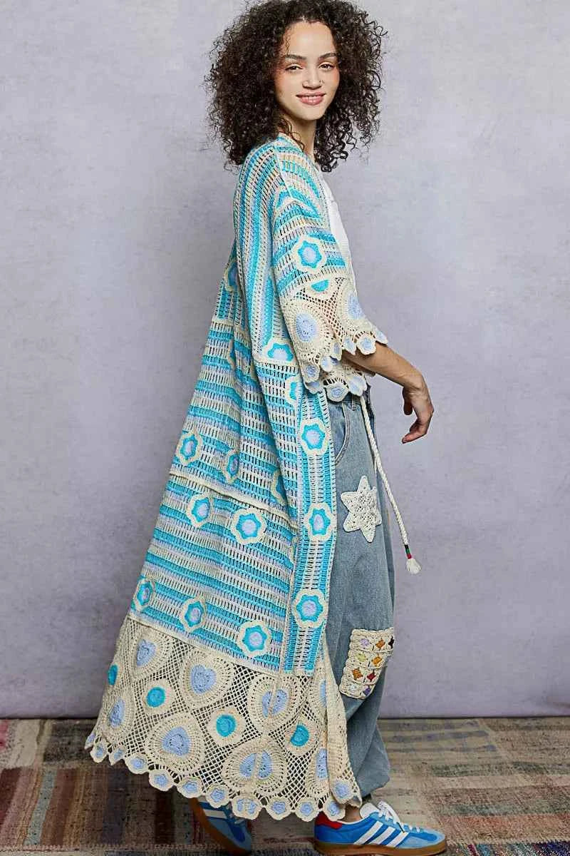POL Crochet Longline Cardigan Sky Multi Striped and Floral Pattern e12e637c-9219-46bc-b9b7-ebc07d6ea7b8-Max-Origin Trendsi