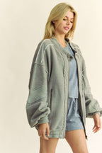 Davi & Dani USA Denim Women Gray Jacket Exposed Seam Zip Up Waffle-Knit e1307f85-3fc5-4458-872f-2dd552a36610-Max Trendsi