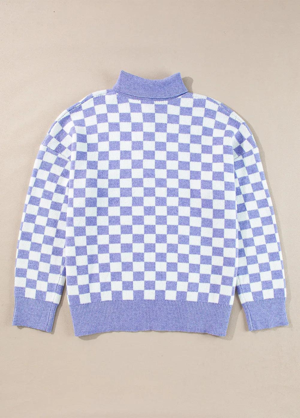 Plus Size Checkered Sweater Collared Neck Long Sleeve Knitwear e13a3953-dc9d-49e3-8ff3-61dc2b943bb1-Max Trendsi