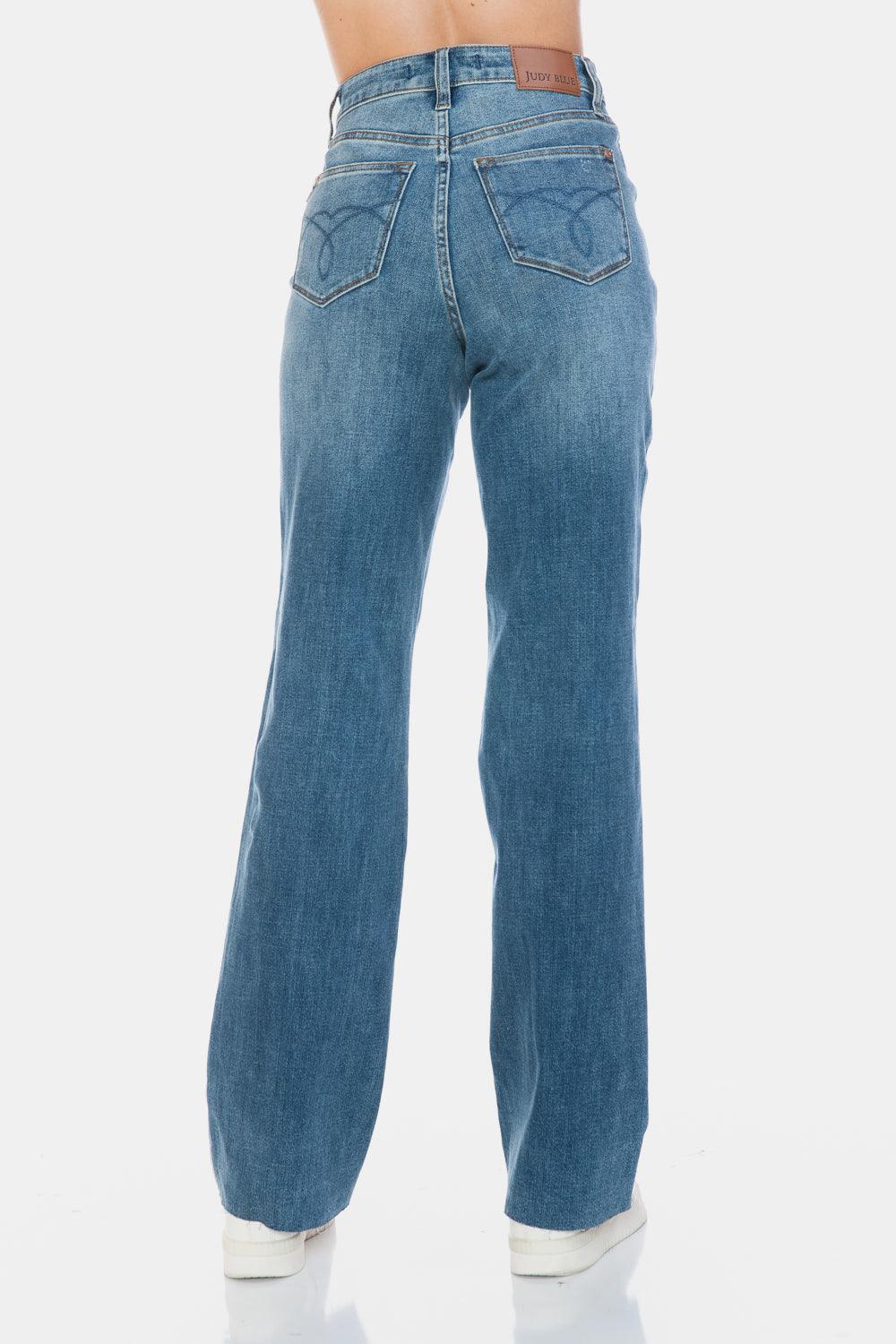 Judy Blue Straight Jeans Tummy Control Cut Raw Hem Denim Pants