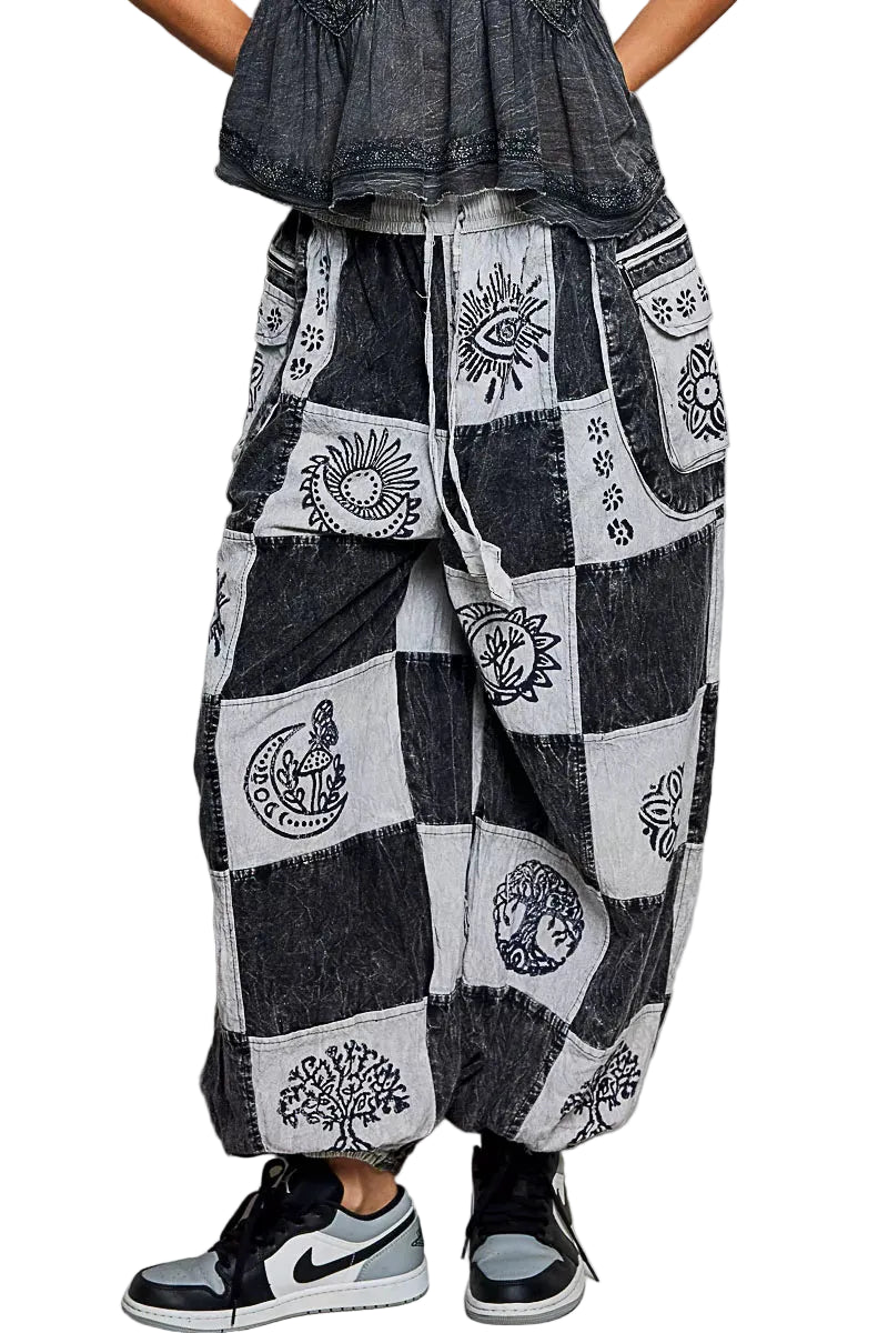 POL Drawstring High-Rise Patchwork Jogger Pants