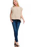 Zenana Sweater Vest Oversized Crew Neck Sand Beige Knit Pullover Short Sleeve SAND BEIGE e15975ee-be64-4d0d-aca9-e726cb68a190-Max-Origin Trendsi