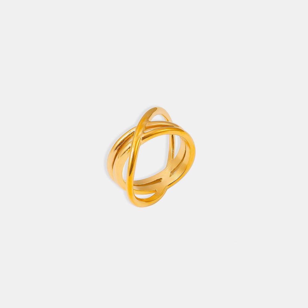 18K Gold-Plated Ring Crisscross Design Titanium steel e159e66c-dfcc-47ac-a493-68f0e226e08e-Max Trendsi