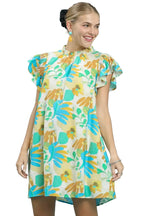 Umgee Ruffled Botanical Print Mini Dress