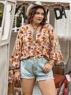 Plus Size Floral Lace Detailed V-Neck Blouse