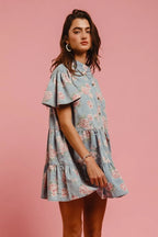 BiBi Shirt Dress Ruffle Light Denim Floral Print Washed Lightweight Tiered e186f498b8704caba2e6ecb1ba804ef9-Max-Origin Trendsi