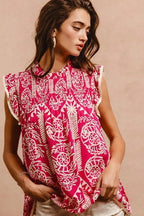 BiBi Women's Blouse Pink Floral Printed Ruffle Short Sleeve Top e1883b9f475c4167bebf54e6e180f7b0-Max-Origin Trendsi