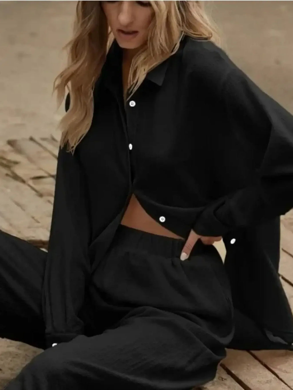 Women's Outfit Set Long Sleeve Shirt and Pants Set Pocketed Lightweight Two-piec e18b93356d264d4e89176ef32fa3f0d2-Max-Origin Trendsi