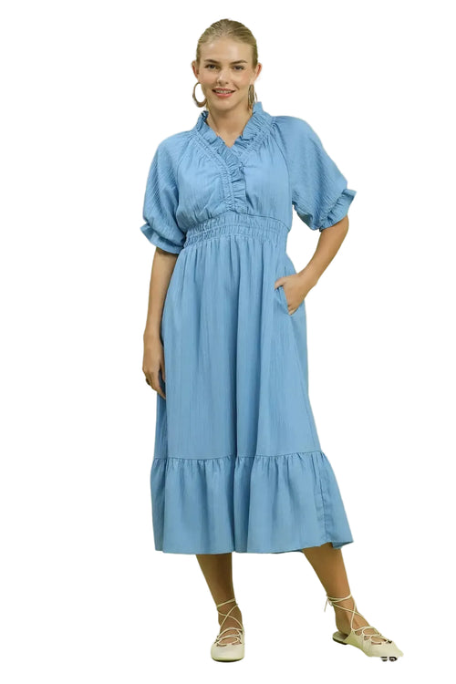 Umgee Ruffle V-Neck Midi Dress
