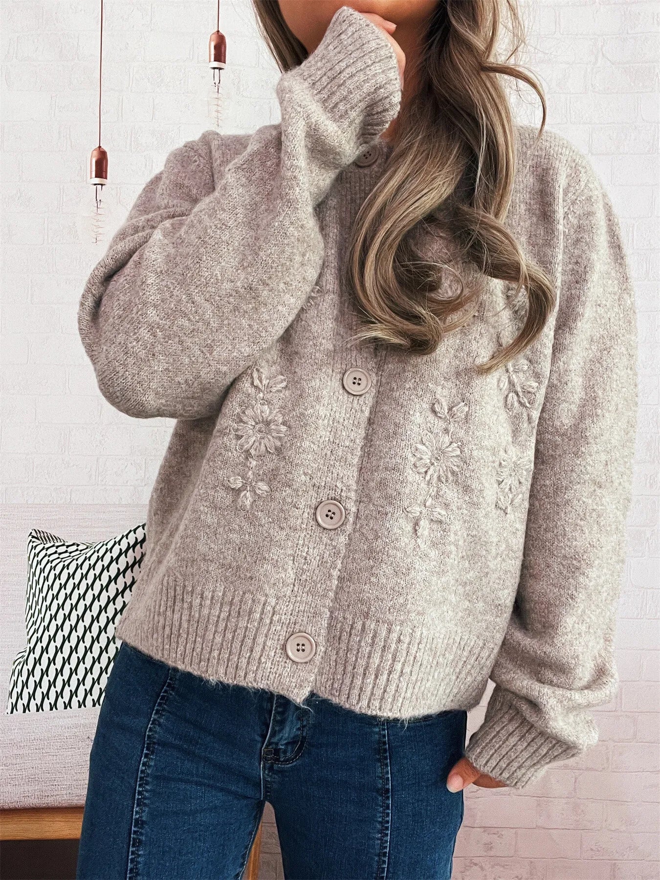 Women's Cardigan Flower Embroidered Button Up Ribbed Hem Round Neck e1a31aa3fc744994985816398c4888b9-Max-Origin Trendsi