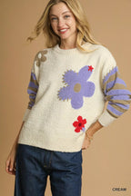 Umgee Sweater Cream Flower Jacquard Striped Long Sleeve Knit Pullover e1a70c93-1e18-4cbd-b50c-c22c116b4922-Max-Origin Trendsi