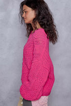 POL Womens Sweater Fuchsia Cable-Knit Solid V-Neck Cropped Oversized e1a8d180-3291-4e20-9dc2-111946f8556d-Max-Origin Trendsi