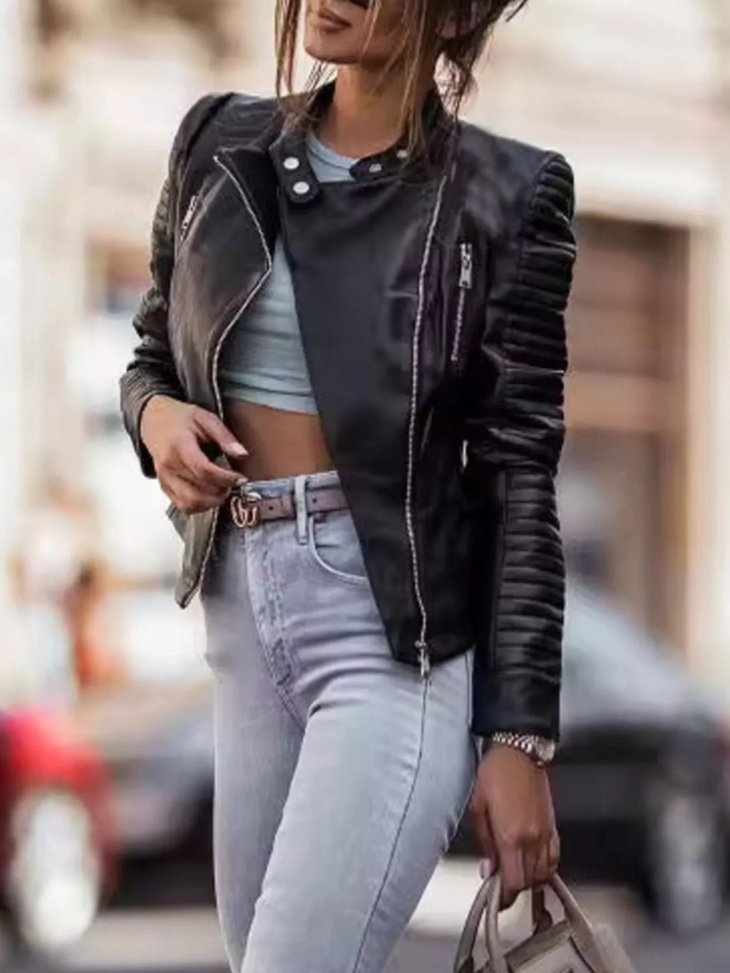 Women's Moto Jacket Quilted Pu Leather Long Sleeve Zipper Black Outwear e1ac97ff-a335-401f-8094-326cb8033bed-Max-Origin Trendsi