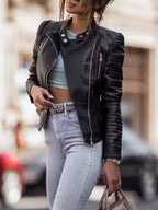 Women's Moto Jacket Quilted Pu Leather Long Sleeve Zipper Black Outwear e1ac97ff-a335-401f-8094-326cb8033bed-Max-Origin Trendsi