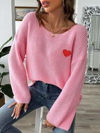 Sweater Heart Embroidered Boat Neck Dropped Shoulder Long Sleeve e1b151ec-2400-4c65-8d30-cd4d40e9c5f2-Max Trendsi