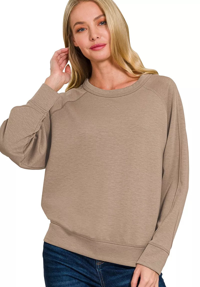 Zenana Scuba Round Neck Sweatshirt