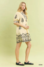 Umgee Babydoll Dress Ecru Paisley Mandala Print Short Puff Sleeve Smocked e1be473f-d951-4f1c-9f0c-7cd7aafb3f1b-Max-Origin Trendsi