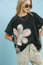Umgee Blouse Ash Black Mineral Wash Flower Patch French Terry Top Short Sleeve e1c182fd-f30c-45c0-9f06-d25e6be39544-Max-Origin Trendsi