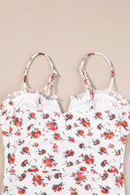 Floral Bodysuit Frilled Trim Spaghetti Straps Slimming Ruffle White Tops e1cd5bad-db1a-4dc6-96e3-910fd218daf8-Max Trendsi