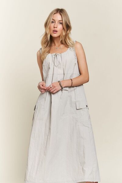 ADORA Cargo Dress Drawstring Round Neck Slit Back Pocketed Light Gray e1d3aeac-de2a-43e7-a04f-bd1a924f1c4f-Min Trendsi