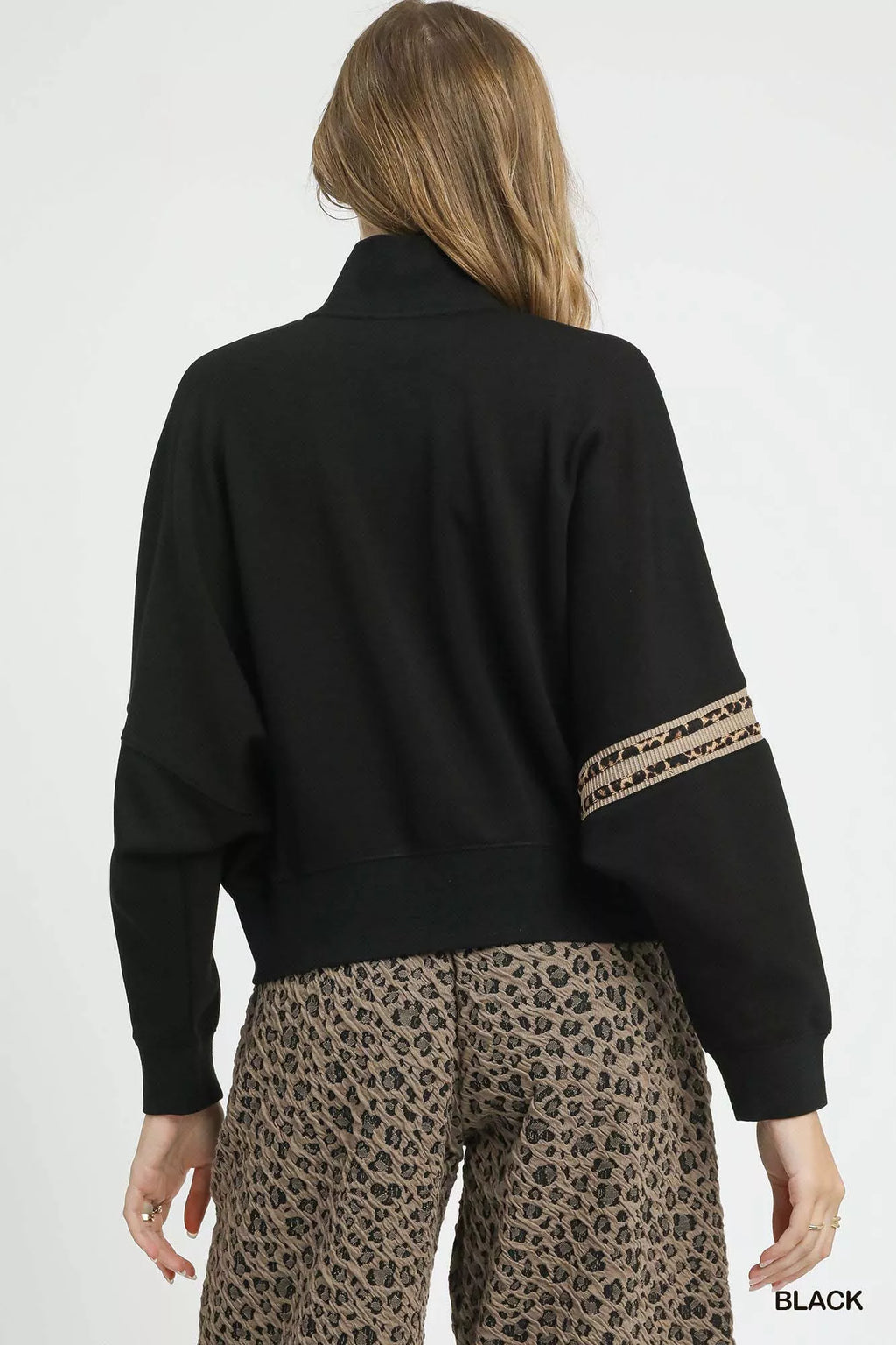 Umgee Womens Cropped Jacket Zipper Up Black with Leopard Trim e1dfade7-60d2-4b3b-a3b7-5a5d716b002a-Max-Origin Trendsi