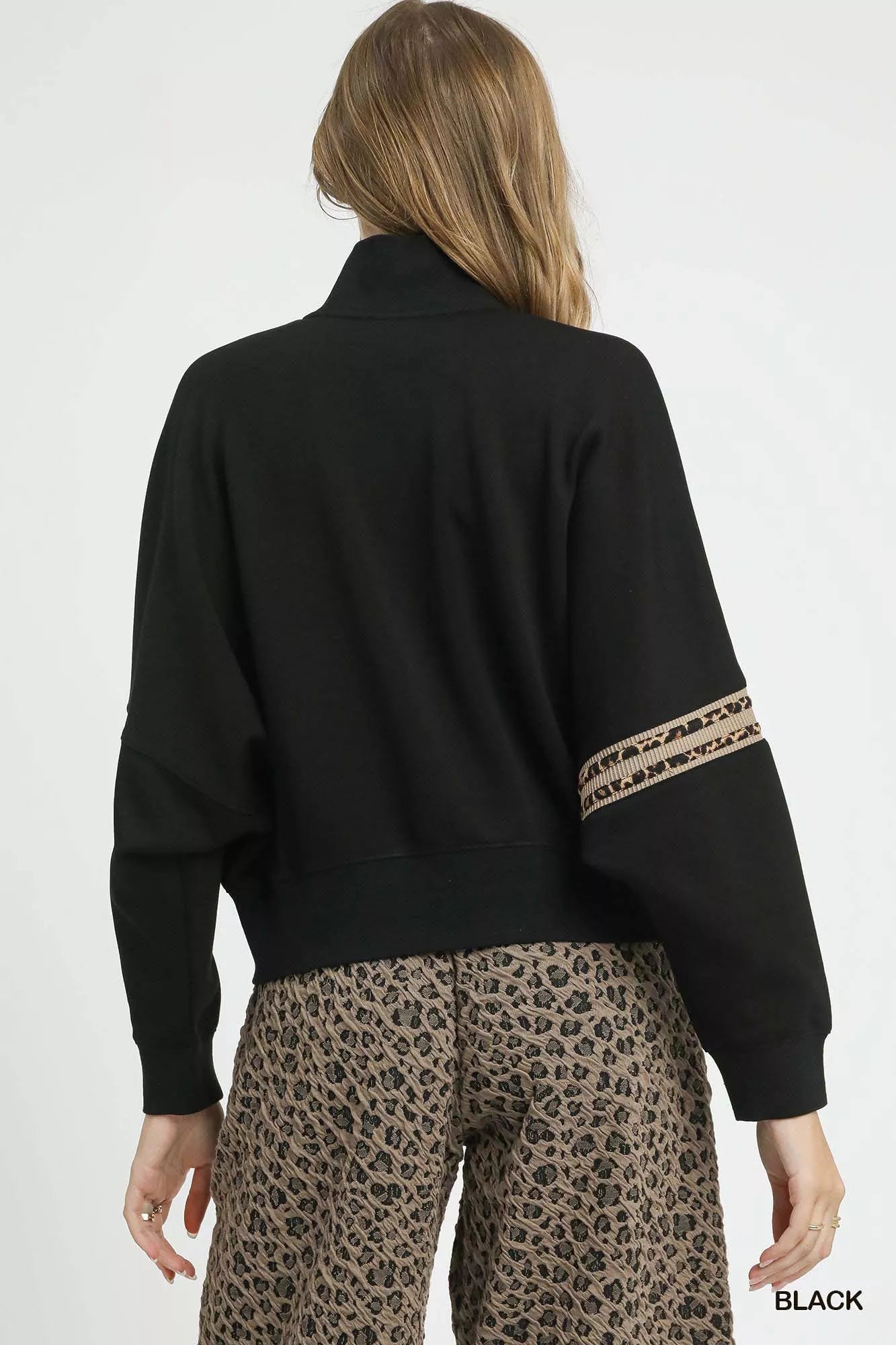 Umgee Womens Cropped Jacket Zipper Up Black with Leopard Trim e1dfade7-60d2-4b3b-a3b7-5a5d716b002a-Max-Origin Trendsi