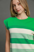 Umgee Mini Dress Striped Green French Terry Side Slit Short Sleeve e1f62da7-e85b-4b50-b50a-5d4850d4eaf1-Max-Origin Trendsi