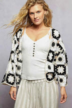 POL Crochet Cardigan Black Multi Open Front with Geometric Floral Patterns BLACK MULTI One Size e1f809a4-66df-4c89-a01a-a926b8a219e5-Max-Origin Trendsi