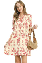 Umgee Mixed Paisley Dress with Scalloped Trim