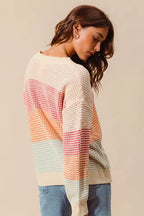 SO ME Womens Sweater Multi Color Block Stripe Long Sleeve Pullover e1ff11e948314796bb7d3c3e1828fbe4-Max-Origin Trendsi