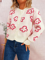Women's Cardigan Floral Pattern Knit Button-Up Long Sleeve e2055c767f7a49068925f7209e83e925-Max-Origin Trendsi