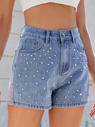 Moni Wear Denim Shorts Women's Rhinestone Washed High Waist e216ae6e-539c-4d70-aa54-7df4d308992c-Min Trendsi
