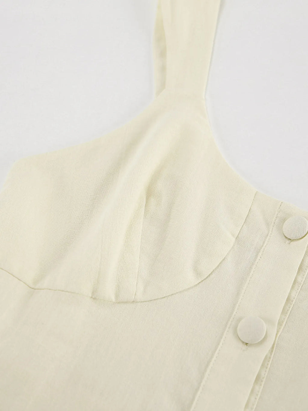 Women's Romper Cotton Button-Front Wide Strap Ruffled Khaki Jumpsuit