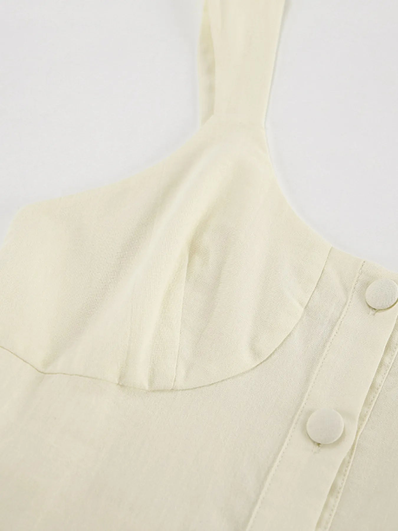 Women's Romper Cotton Button-Front Wide Strap Ruffled Khaki Jumpsuit