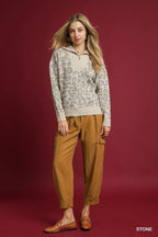 Umgee Leopard Women's Sweater Quarter-Zip Collared Knit Pullover e21d8d7c-4e99-4f99-998d-8379ac255d5c-Max-Origin Trendsi