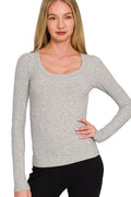 Zenana Ribbed Scoop Neck Long Sleeve T-Shirt
