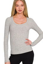 Zenana Ribbed Scoop Neck Long Sleeve T-Shirt