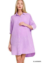 Zenana Shirt Dress Lavender Washed Double Gauze Oversized Pocketed B LAVENDER e252074c11784b97a3050efc9074e2b4-Max-Origin Trendsi