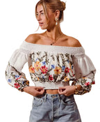SO ME Floral Embroidered Off The Shoulder Crop Top